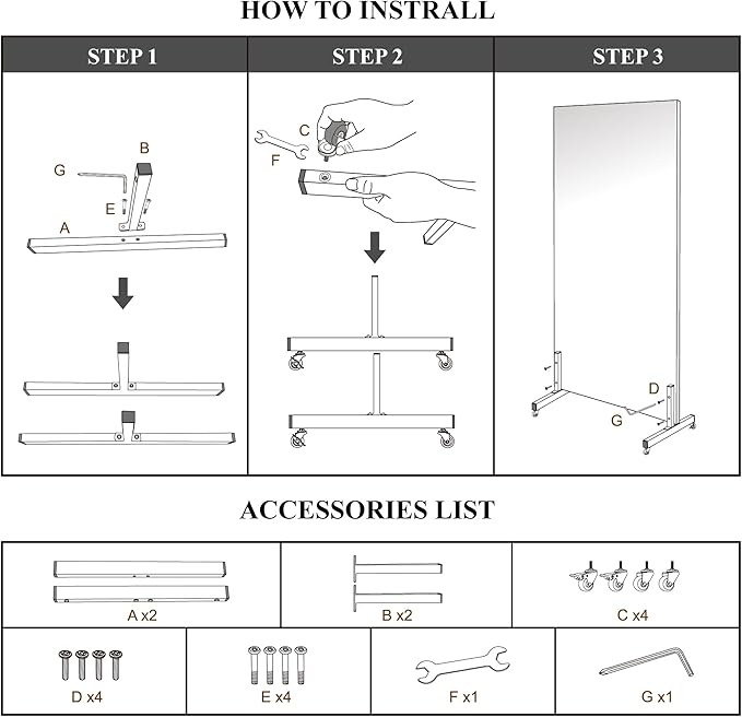brisafe Full Length Mirror with Wheels, 71'' x 40'', White, Nano Film Surface Without Glass, shatterproof, Safe, Lightweight, only 13lbs Easy to Move and Install, for Home Gym, Dance & Yoga Studios.