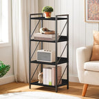 HOOBRO Bookshelf, 4-Tier Industrial Bookcase, Book Shelf Storage Organizer, Small Bookshelf with Metal Frame for Living Room, Bedroom, Home Office, Kitchen, Black BB40SJ01
