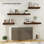 Heimlove 12" Deep Floating Shelves, 36 x 12 Inch Wall Mounted Long Floating Shelf with Invisible Brackets, for Home Decor, Bedroom, Kitchen, Living Room, Bathroom - 2 Pack, Rustic Brown