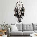 Large Dream Catcher Wall Decor Brown and Black Dream Catchers with Tree of Life Pendant Bead Handmade Feather Dreamcatcher Wall Hanging Ornament for Bedroom Living Room Home Decor