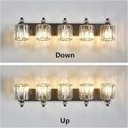 5-Light Black Bathroom Light Fixture Modern Vanity Lights Over Mirror Vintage Wall Sconce Lighting for Bathroom, Bedroom, Living Room, Hallway E26 Base with Crystal Bathroom Vanity Light