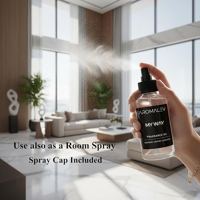 My Way Fragrance Oil Inspired by 1 Hotel Miami – Luxury Diffuser Oil with Oud Wood, Leather & Sandalwood Notes – Long Lasting Aroma + Spray Cap for Room Spray, 4.1 Fl Oz / 120ml