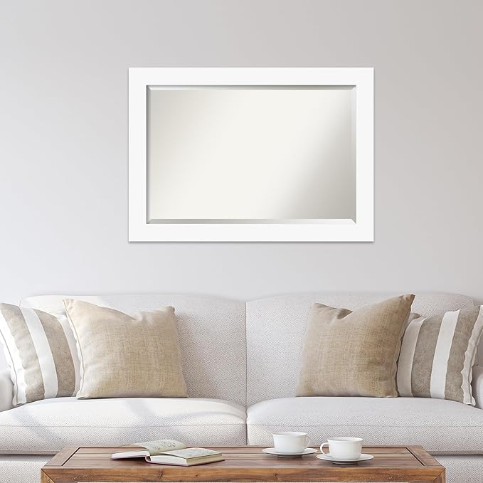 Amanti Art White Wall Mirror 29x41 Basic White Rectangle Bathroom Mirror for Wall Decor Living Room, Large Casual Wood Frame, Hangs Horizonally and Vertically, Bathroom Decor, Beveled Edge