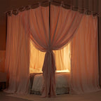 4 Corners Post Princess Curtain Bed Canopy Double Layer Cozy Mosquito Net Mesh and Cloth for Girls Adults Bedroom Decoration (Double-Beigepink/White, 59" W*82" L*82"*H/(Queen))