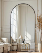Full-Length Floor Mirror with Stand, 82"x44" Arched Style Full Body Standing Mirror for Bedroom, Living Room, Gym, Dorm - Shatter-Resistant & Easy Assembly, Black