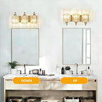 3-Light Modern Gold Bathroom Vanity Lights Brushed Brass Lighting Fixtures Over Mirror, Bathroom Vanity Lighting with Crystal Shade Wall Sconce E26 Base for Bedroom Livingroom Restroom Wall Lamp