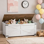 Large Toy Chest, 47.2" Wooden Toy Box with 2 Safety Hinges, Farmhouse Style Storage Bench, Blanket Storage Chest for Living Room, Entryway, Bedroom, White+Walnut SCBZ18601