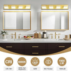 Modern LED Bathroom Lights Fixtures(4-Light),Metal Gold Acrylic Wall Lighting,Vanity Lights for Bathroom Over Mirror(6000k 27in)