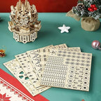 Adult 3D Wooden Christmas Music Box Assembly Kit DIY Wind-Up Mechanical Model Carousel Set Desktop Toy Birthday Gift Decorative Item Suitable for Teens 14+