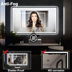 60x30 Large LED Bathroom Vanity Mirror -Black Aluminum Framed (Front and Backlit),Anti-Fog Illuminated Bathroom Mirror,Stepless 3 Colors Dimmable LED Smart Mirror(Horizontal/Vertical)