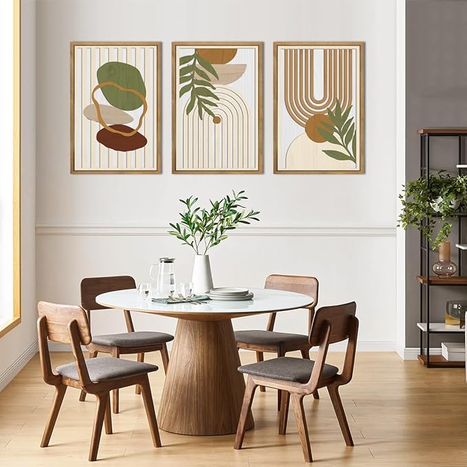 DRACIT Large Sage Green Boho Wall Art Set Abstract Modern Geometric Wood Wall Decor Mid Century Neutral Artwork Bohemian Art Decor for Living Room Bedroom Office-16x24Inch x3