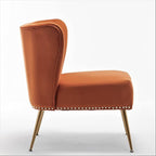 Thia Armless Velvet Accent Chair for Living Room, Elegant Seat with Nailhead Trim, Gold Metal Legs and Comfortable Curved Back, 28" D x 25" W x 29.5" H, Orange Red
