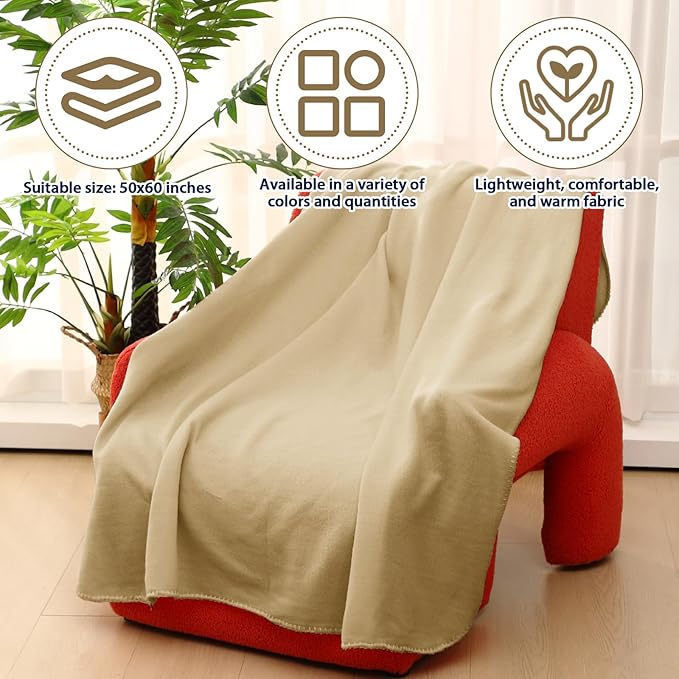 Newwiee 12 Pcs Fleece Throw Blankets Bulk 50'' x 60'' Oeko-tex Standard 100 Certified Spring Outdoor Wedding Guest Blankets Lightweight for Sleepover Donation Lap Pet Sofa Home (Khaki)