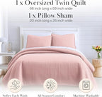 Southshore Fine Living, Inc. Stitched Twin XL Comforter Quilt Bedding Set, Dorm Room Bedding, Stain Resistant, Machine Washable Bedspread, XL/Twin Pink Quilt Bed Spread w/Pillow Sham, Pastel Pink