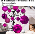 Fuchsia Christmas Ornaments - Christmas Tree Decorations Shatterproof Hanging Balls for Birthday Wedding Holiday Decor Set of 36pcs, Multi-Sizes(1.6",2.5",3.2")