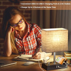 Kakanuo Table Lamp for Bedroom with Dual USB Ports, Beige Fully Dimmable Bedside Lamp with Phone Stands and 2 Charging Outlets, Desk Lamp for Nightstand and Living Room, LED Bulb Included
