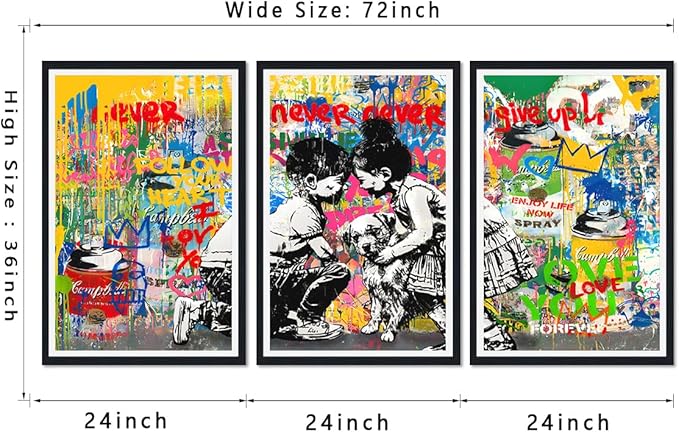 Novatique Banksy Canvas Wall Art Colorful Graffiti Picture Wall Decor Street Art Painting Graffiti Poster Aesthetic for Bedroom Bathroom,24" x 36" x 3pcs