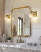 Wall Sconces Set of 2, 1-Light Brushed Gold Sconces Wall Lighting with Globe Clear Glass Shade, Modern Bathroom Vanity Light Fixtures for Mirror Bedroom Living Room, VL195-BG-CL-1-2PK