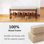 Solid Wood Shoe Bench, 2-Tier Wooden Entryway Bench, Modern Shoe Rack with Faux Leather Cushion for Hallway, Living Room (Gray, 39.4'')
