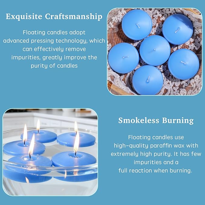 3 inch Floating Candles 30 Packs Blue Floating Candle for Centerpieces 8-9 Hours Floating Candles 3” Water Candles for Cylinder Vases, Pool, Wedding