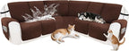 Reclining Sectional Couch Covers 100% Waterproof Velvet L Shape Recliner Sofa Cover for Dogs Pets Washable Anti Slip Recliner Slipcovers with Pockets (5 Seat Sofa with 1 Console, Dark Coffee)