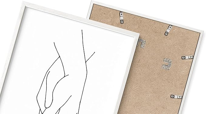 Holding Hands Wall Art Interlocking Fingers Connection Continuous Line Drawing 24x36 Inch Oak Wood White Framed Modern Minimalist Unity Print for Bedroom