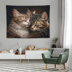 VUMIVI Cat Tapestry Adorable Animals Two Kittens Snuggling Together Vintage Print Realistic Design Tapestry Wall Hanging for Living Room Bedroom Dorm Classroom Aesthetic Decor W80xL60in