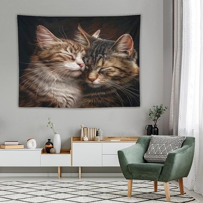 VUMIVI Cat Tapestry Adorable Animals Two Kittens Snuggling Together Vintage Print Realistic Design Tapestry Wall Hanging for Living Room Bedroom Dorm Classroom Aesthetic Decor W80xL60in