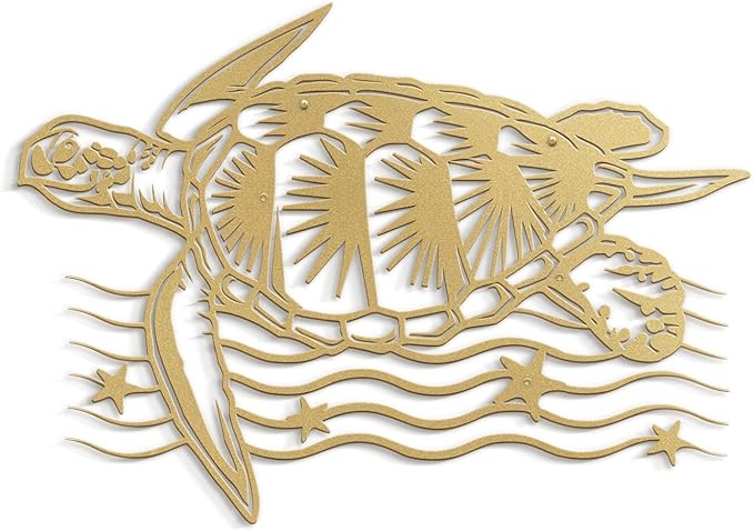 SIGNLEADER Metal Wall Art Decor Turtle Minimalist Modern Abstract Wall Sculpture Hangings Home Decoration for Living Room, Bedroom, Bathroom, Kitchen, Outdoor - 24" Gold