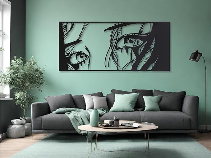 Vailla Wall Art Decor Minimalist Abstract Woman Eyes Wall Decoration Wooden Modern 3D Sculptures Line Drawing Art Decor Female Wall Hanging for Bedroom Kitchen Bathroom Living Room