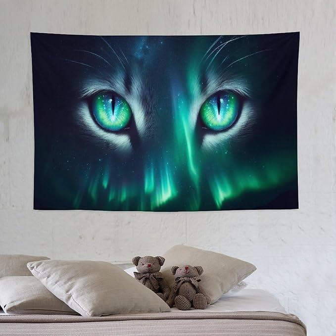 VUMIVI Cat Eye Galaxy Tapestry Mystical Northern Lights Starry Sky Abstract Aurora Art Magical Fantasy Decor Tapestry Wall Hanging for Living Room Bedroom Dorm Classroom Aesthetic Decor W60xL40in