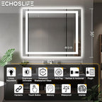40"x36" LED Bathroom Vanity Mirrors with Front Light and Backlit, Anti-Fog Vanity Mirror with Lights, Stepless Dimmable Lighted Mirror, 3 Colors Smart Mirror (Horizontal/Vertical)