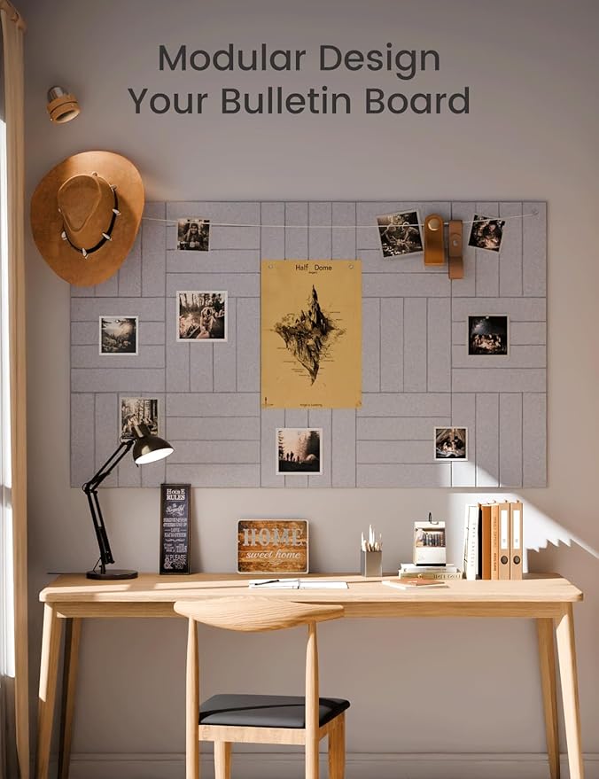 Large Felt Bulletin Board 48" x 36" Cork Board Alternative-12 Pack with 70 Safe Removable Adhesive Tabs, Cork Boards for Walls Pin Board for Home Office Classroom Felt Board-Soft Gray