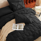 CozyLux Twin XL Comforter Set Black, 5 Pieces Twin Extra Long Pintuck Bed in A Bag for College Dorm, Pinch Pleat Bedding Set with Comforter, Sheets, Pillowcase & Sham