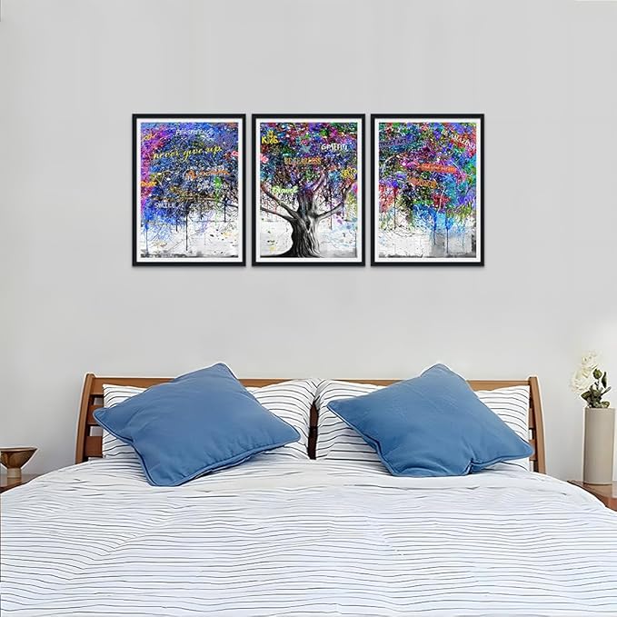 Novatique Tree of Life Wall Art Tree Graffiti Canvas Wall Art Forest Picture Posters Artwork Abstract Graffiti Art Painting for Bedroom Bathroom,12" x 16" x 3Pcs