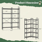 Huuger 5 Tier Bookshelf, L Shaped Corner Bookshelf with 10 Open Shelves, 49.4 Inch Straight Wide Bookcase with Metal Frame and Wooden Board, Adjustable Feet, Grey