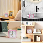 Small Pink Kids Desk Alarm Clock, Analog Travel Battery Operated Clock,Quieter Bedside Clocks for Girls' Bedrooms Bathroom Living Room Kitchen Shelf Clocks