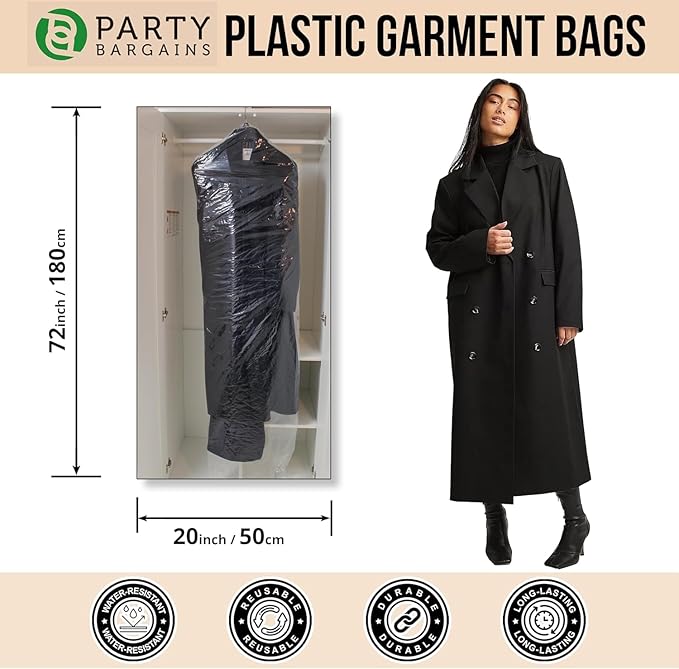 Party Bargains 72x20 Inch Clear Plastic Garment Bags, 100 Pack