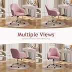 Warmiehomy Desk Chair, Velvet Office Chair for Home Office, Comfy Vanity Chair, Girl Cute Makeup Chair with Arm Rest for Bedroom Dressing Room, Pink