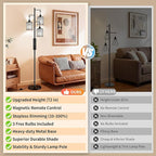 New Upgraded 72" Tall Dimmable Floor Lamp with 3 x 1100LM 12W Bright LED Bulbs, Farmhouse Standing Lamp with Remote Control, Industrial Tree Pole Floor Lamps for Living Room, Bedroom, Office - Black