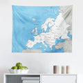Ambesonne Europe Tapestry, Detailed Map of the European Continent with Borders Rivers and Seas, Fabric Wall Hanging Decor for Bedroom Living Room Dorm, 28" X 23", Sky Blue Coconut and White