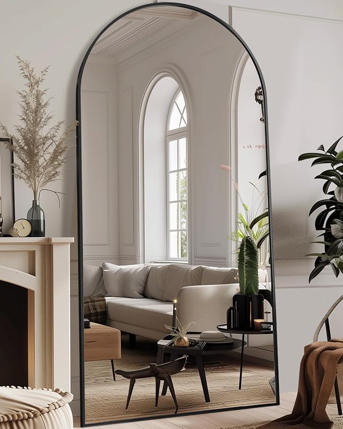 Antok Full Length Mirror, 81"x41" Floor Mirror, Arched Floor Standing Freestanding Arch Full Body Mirrors with Stand for Bedroom, Hanging Mounted for Living Room Cloakroom,Black