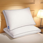 Feather Down Pillows Queen Size Set of 2 with Gusset, Luxury Hotel Collection Bed Pillow 2 Pack, Down Surrounded Gusseted Pillows for Sleeping, Soft Fluffy for Side, Back Sleepers 18x28x2 in.