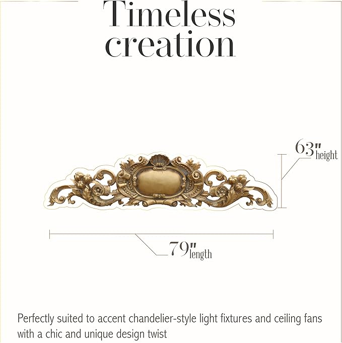 Royal Scroll Gilt Crest Pediment, Vintage Decor with Gold-Leaf Finish, 50 Inches Wide