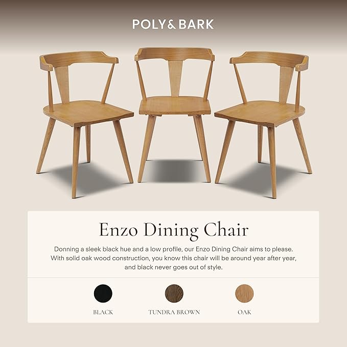 Poly & BARK Mid Century Modern Enzo Dining Chair Solid Oak Wood Set of 3