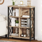FATORRI Bookcase, 6 Cube Storage Organizer Shelf, Wood and Metal Cubby Book Shelf, Industrial 4 Tier Cube Bookshelf (Rustic Oak)