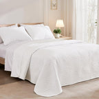 Exclusivo Mezcla Queen Quilt Bedding Set, Lightweight White Quilts Queen Full Size for All Seasons, Soft Microfiber Bedspreads Coverlets Bed Cover with Leaf Pattern, 3 Piece