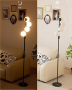 Black Globe Floor Lamp Dimmable 64IN Tall Standing Lamps with Soft Warm White Eye Care 3000K G9 Bulbs, Mid Century Modern Floor Lamp for Living Room Bedroom