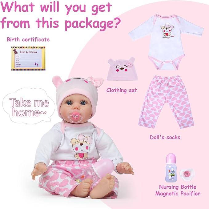 Reborn Baby Dolls Girl 22 Inch Realistic Silicone Baby Doll, Real Life Bebe Dolls Lifelike Handmade Soft Vinyl Cloth Body with Feeding Kit Toys Gifts for Kids 3+ (Lucia)