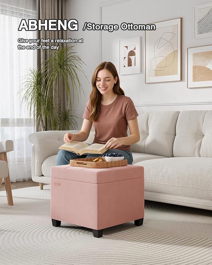 17.7 inches Velvet turfed Ottomans Cube with Legs, Metal-Framed Square Storage Ottoman Foot Rest Stool Holds 770 LB for Dorm Living Room Bedroom Pink UASND64P